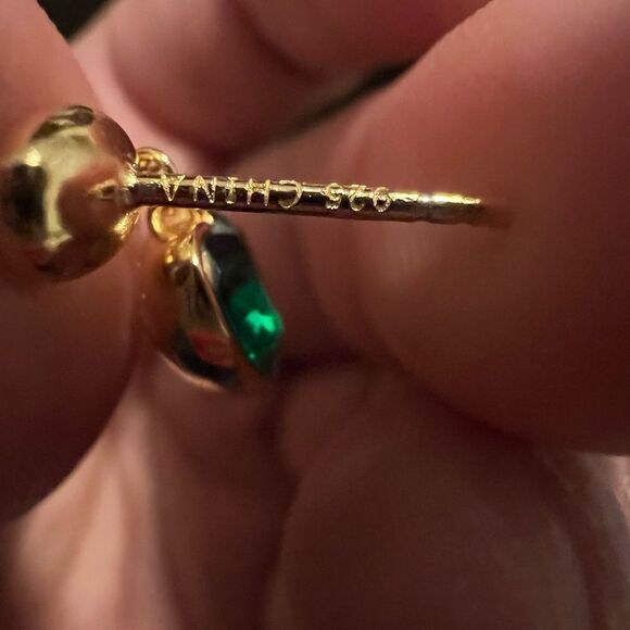 Rachel Zoe Gold & Sterling Silver Green heart CZ Dangle Earrings - Picture 3 of 4